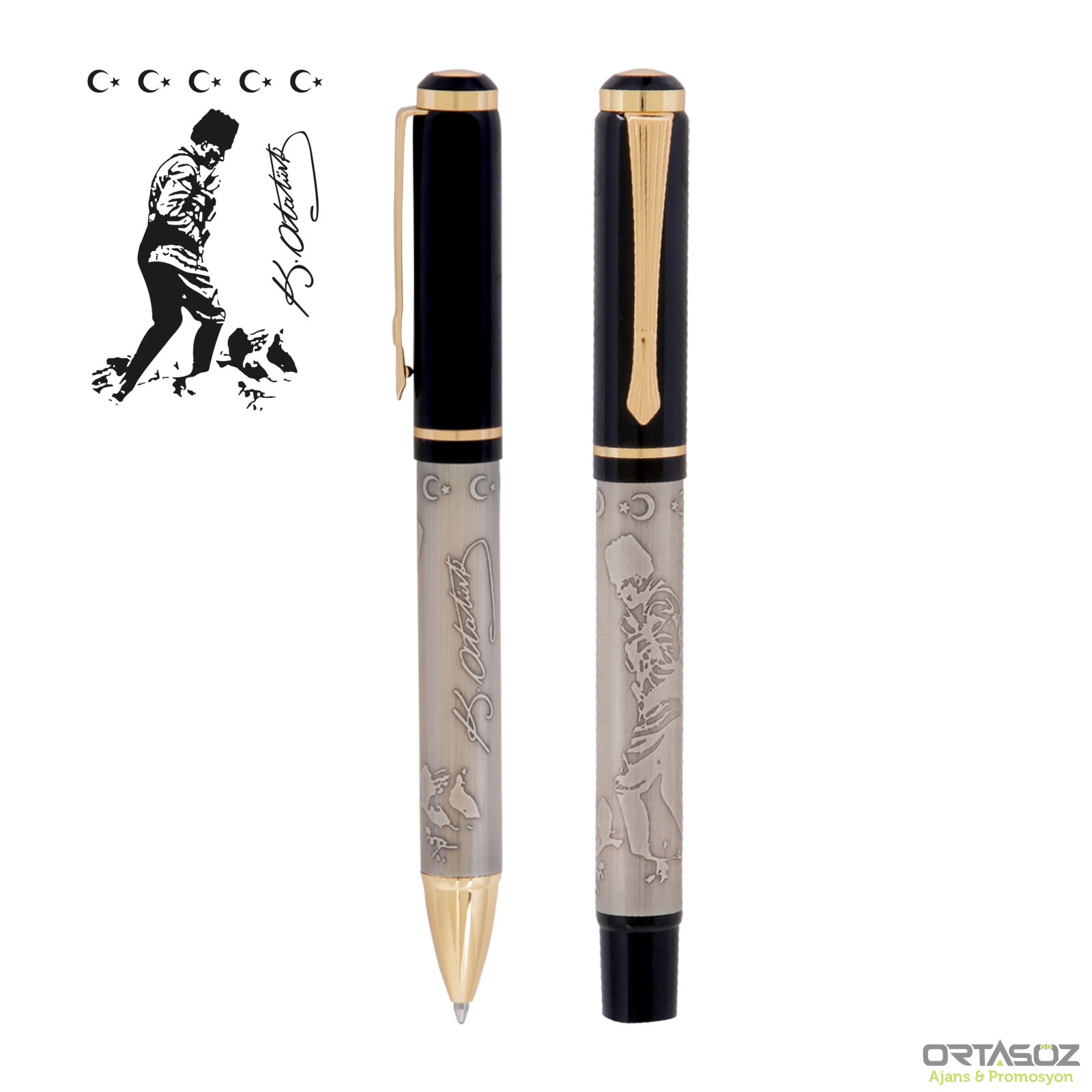 SİLOPİ ATATÜRK KABARTMALI İKİLİ KALEM SETİ 