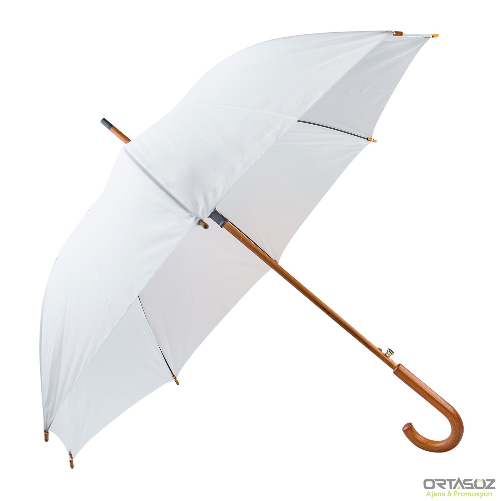 MANGOSTAN BEYAZ AHŞAP SAPLI ŞEMSİYE