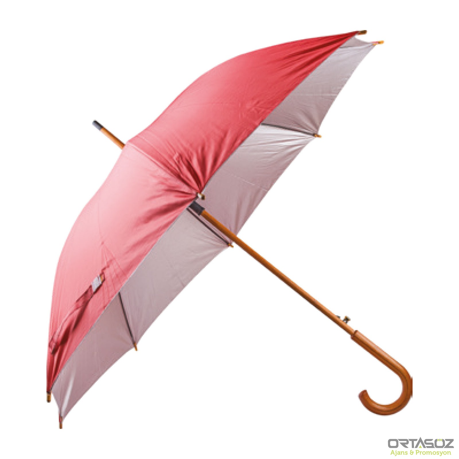 MANGOSTAN KIRMIZI AHŞAP SAPLI ŞEMSİYE