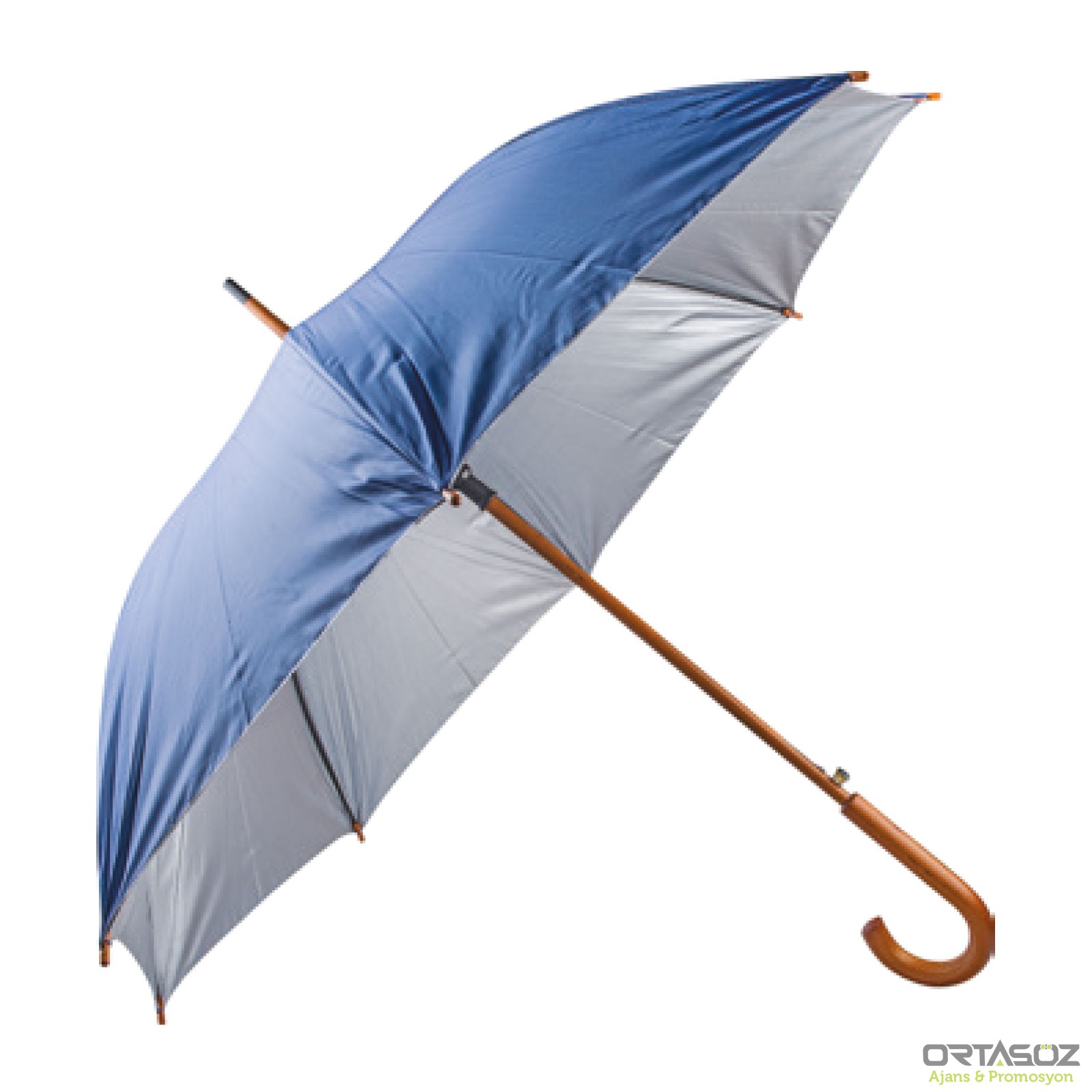 MANGOSTAN LACİVERT AHŞAP SAPLI ŞEMSİYE