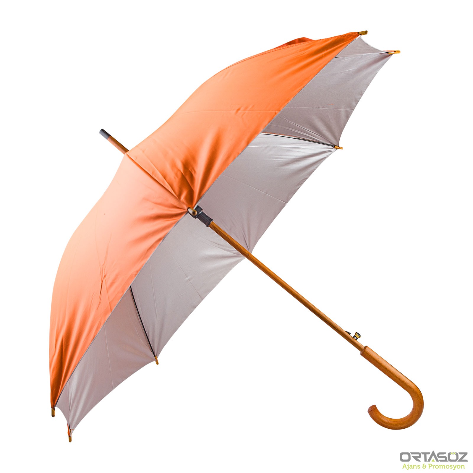 MANGOSTAN TURUNCU AHŞAP SAPLI ŞEMSİYE