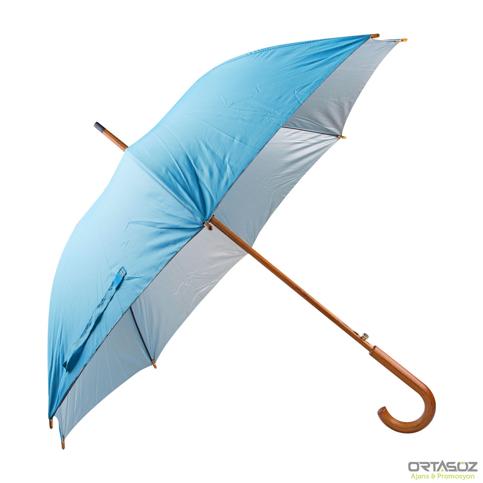 MANGOSTAN TURKUAZ AHŞAP SAPLI ŞEMSİYE
