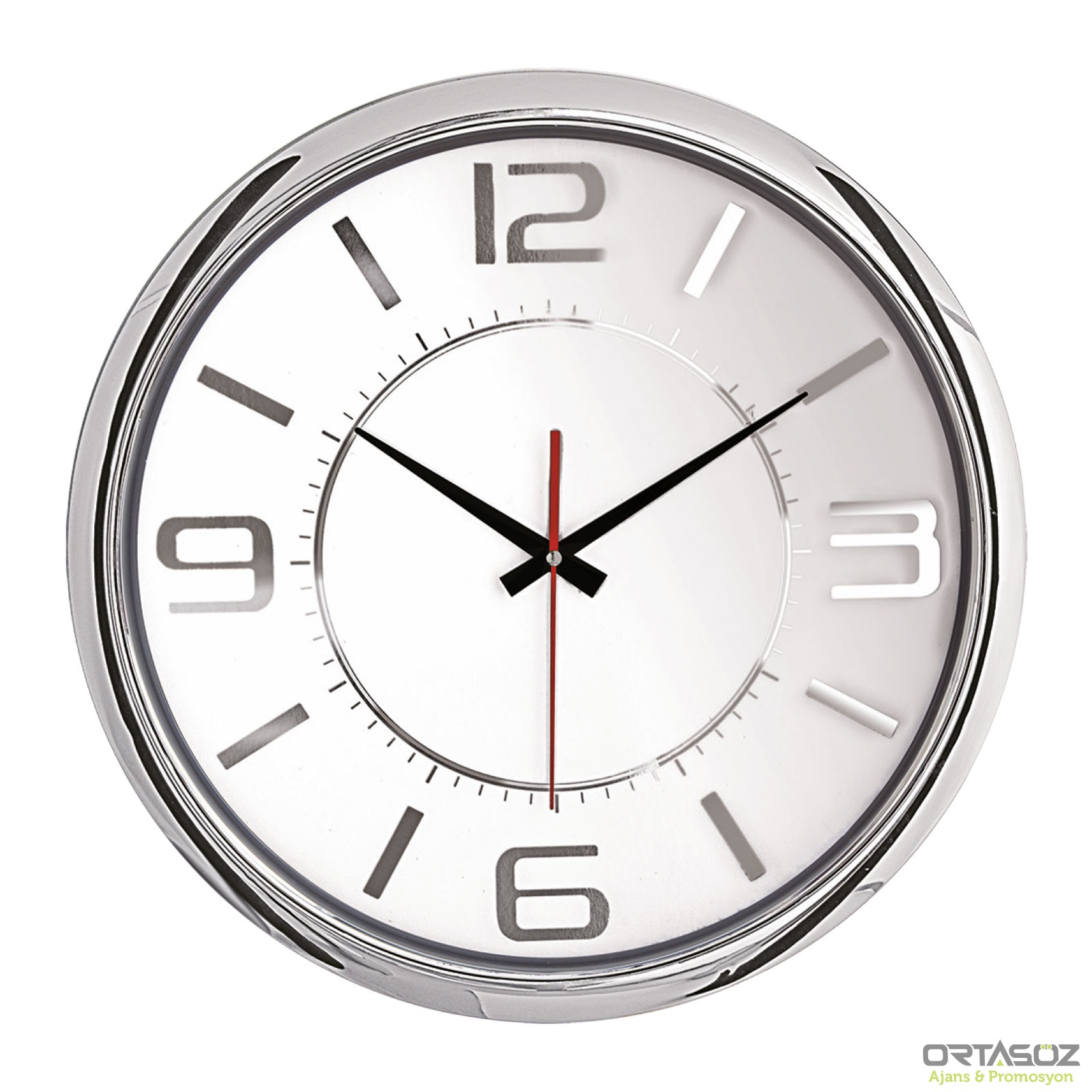 5013 HELLEN404 SİYAH-GÜMÜŞ METALİZE ÇERÇEVE DUVAR SAATİ (420MM)