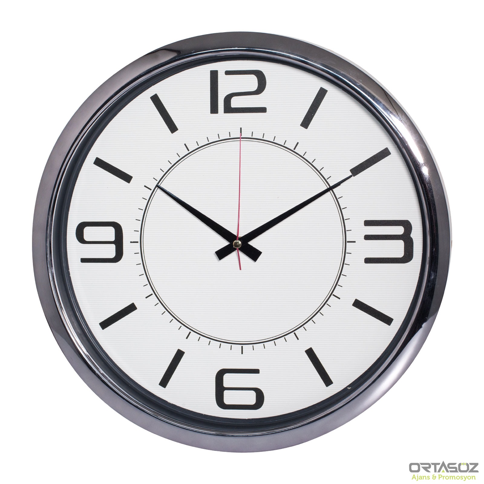 5013 HELLEN404 SİYAH-GÜMÜŞ METALİZE ÇERÇEVE DUVAR SAATİ (420MM)