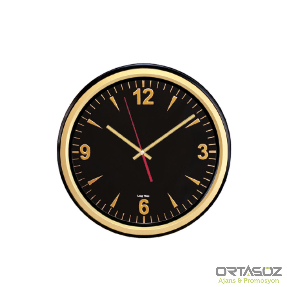 ERİŞ321 SİYAH-ALTIN PLASTİK KASA DUVAR SAATİ (350 MM)
