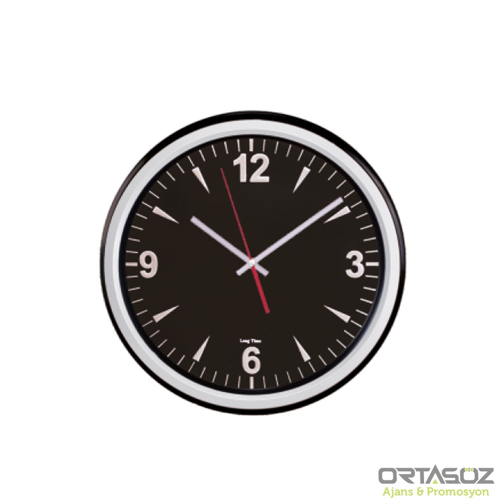 ERİŞ321 SİYAH-GÜMÜŞ PLASTİK KASA DUVAR SAATİ (350 MM)