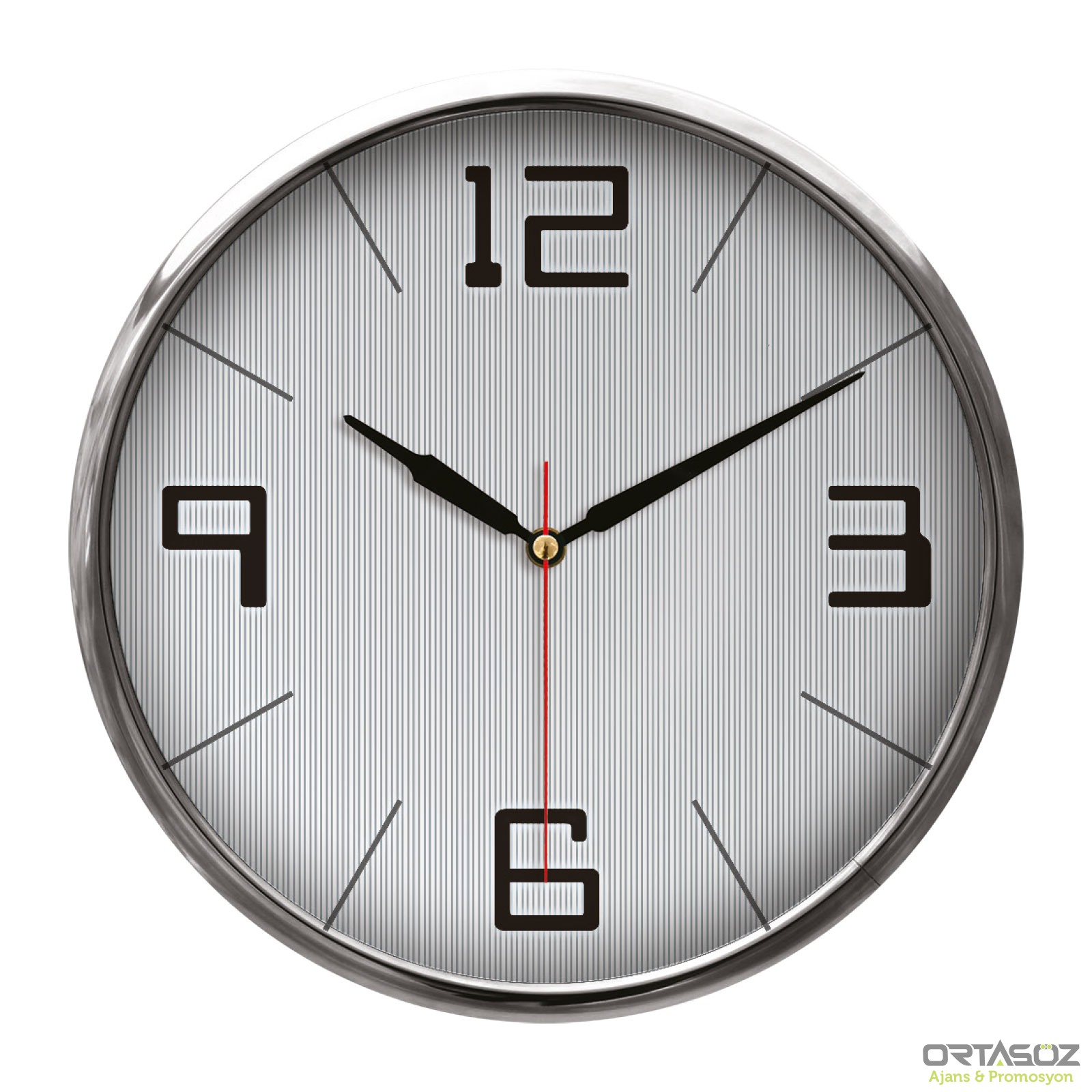 5019 THOR707 GÜMÜŞ-GRİ METAL ÇERÇEVE DUVAR SAATİ (320MM)