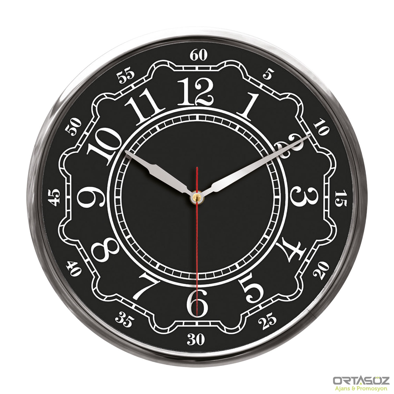 5019 THOR707 GÜMÜŞ-GRİ METAL ÇERÇEVE DUVAR SAATİ (320MM)