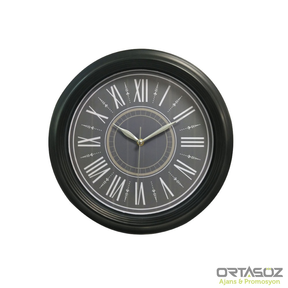 VESTA205 SİYAH PLASTİK ÇERÇEVE DUVAR SAATİ (355 MM)