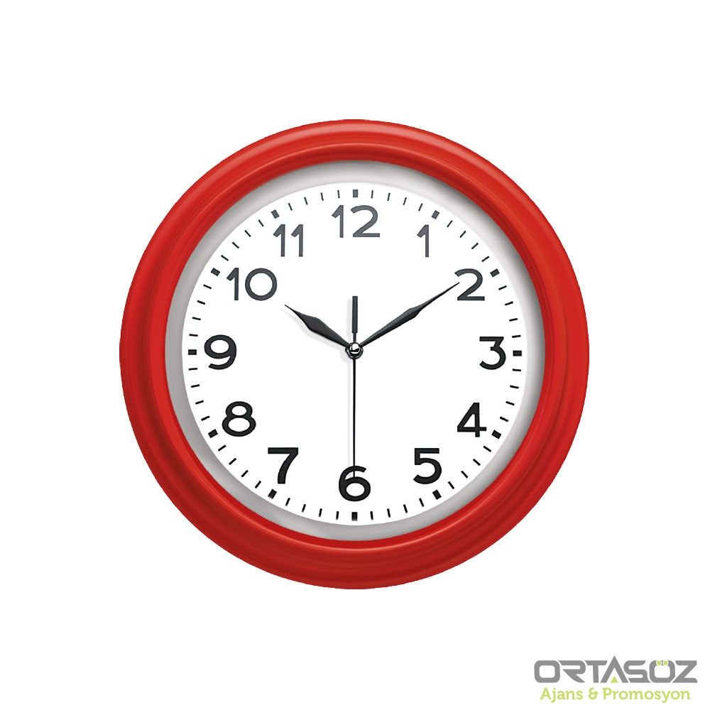 VESTA205 KIRMIZI PLASTİK ÇERÇEVE DUVAR SAATİ (355 MM)